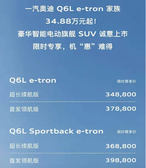 34.88万起售，奥迪Q6L e-tron正在用“双生血脉”重构豪华标尺